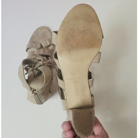 Marc Fisher Paradox Lace Up Block Heeled Sandals in Nude Size 9 - Picture 7 of 9